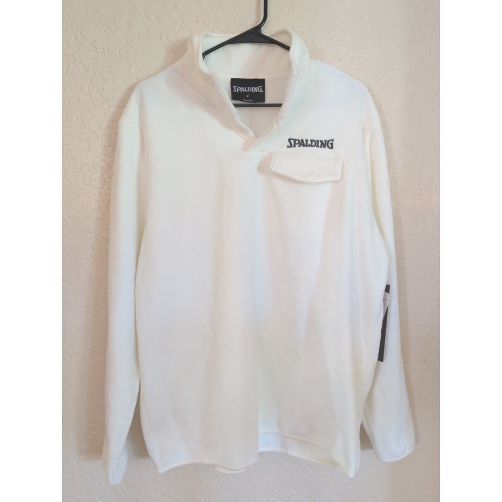 Spalding Womens Ivory Cream Pullover Sweater Snap Collar Front Pocket M